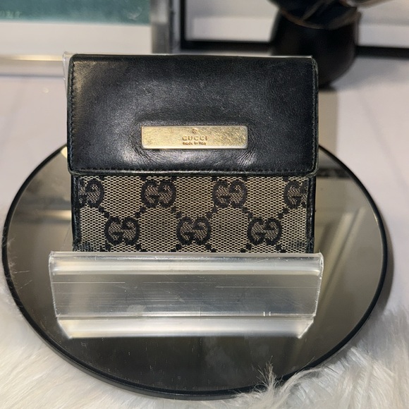 Auth GUCCI GG Canvas Bifold Wallet Purse Black Hardware Gold Unisex GUC - Picture 3 of 14